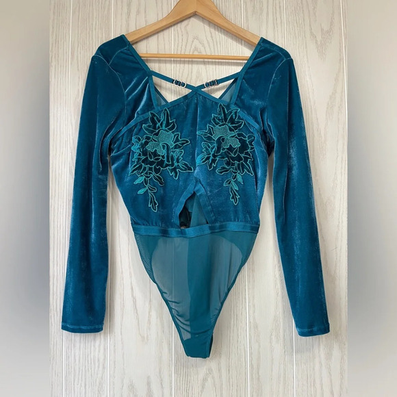Ann Summers The Breath-taker Long Sleeve Teal Body Suit Size L NWT - Picture 5 of 8